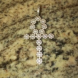 Gold Ankh Pendant w/ Cubic Zirconia Crystals